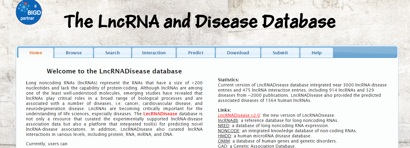 長非編碼RNA疾病數據庫